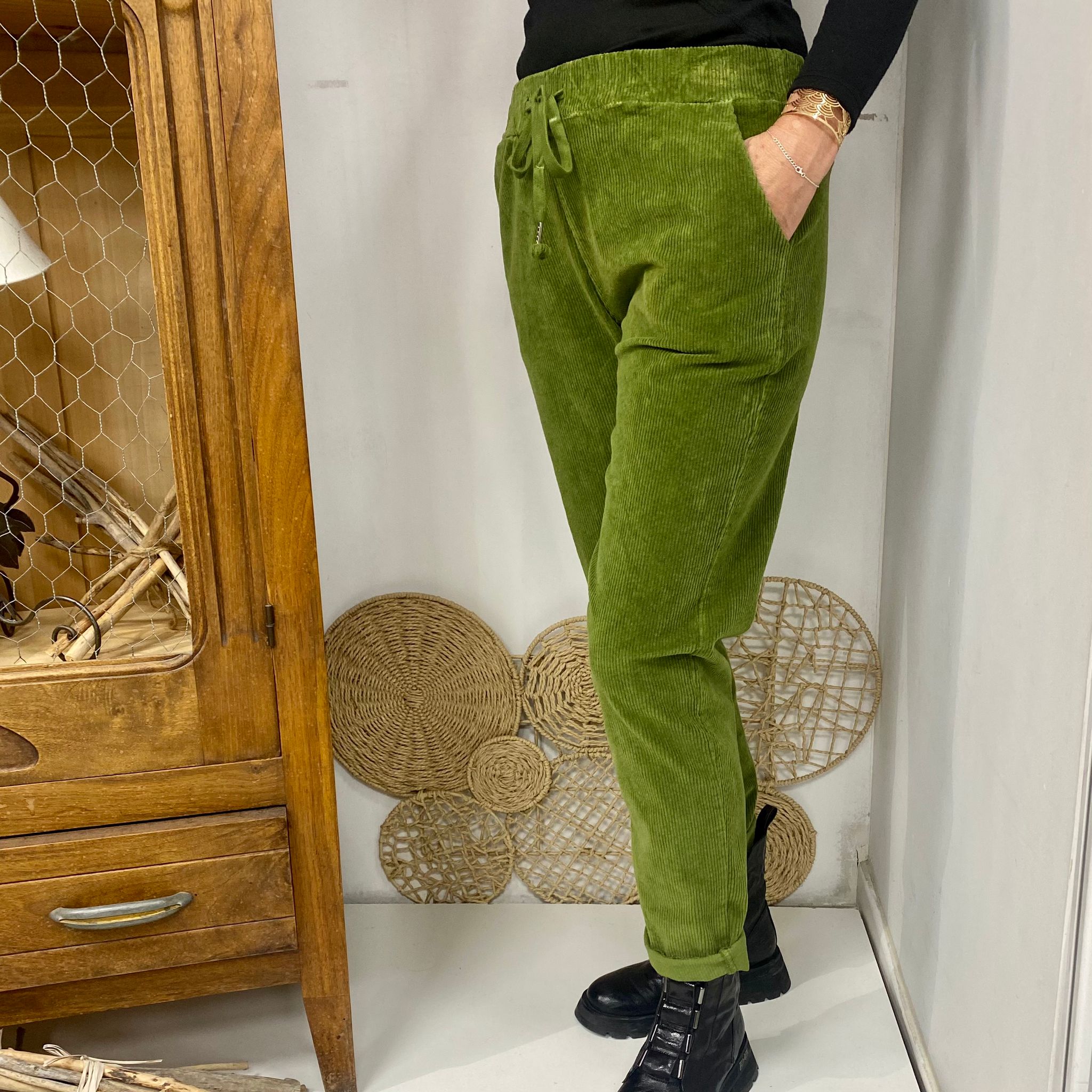 Pantalon Velours grosses côtes vert