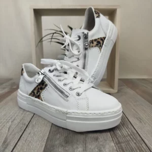Baskets blanches à motif léopard avec fermeture éclair Rieker