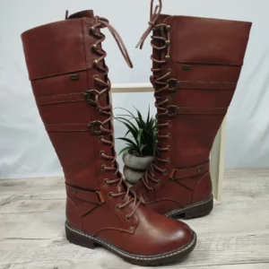 Bottes tige haute marrons à lacets Rieker