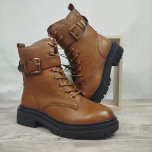 Bottines à lacets en cuir marron Carmela