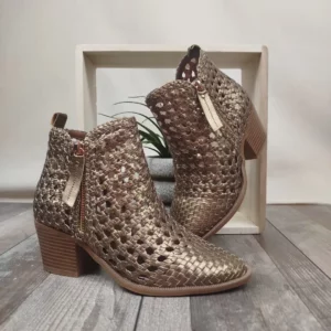 Bottines d'été dorées cuir tressé Carmela