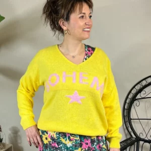 Pull Bohème mi-saison jaune - Taille unique
