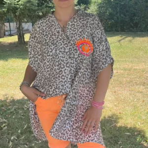 Chemise oversize Léopard et Motif Fluorescent