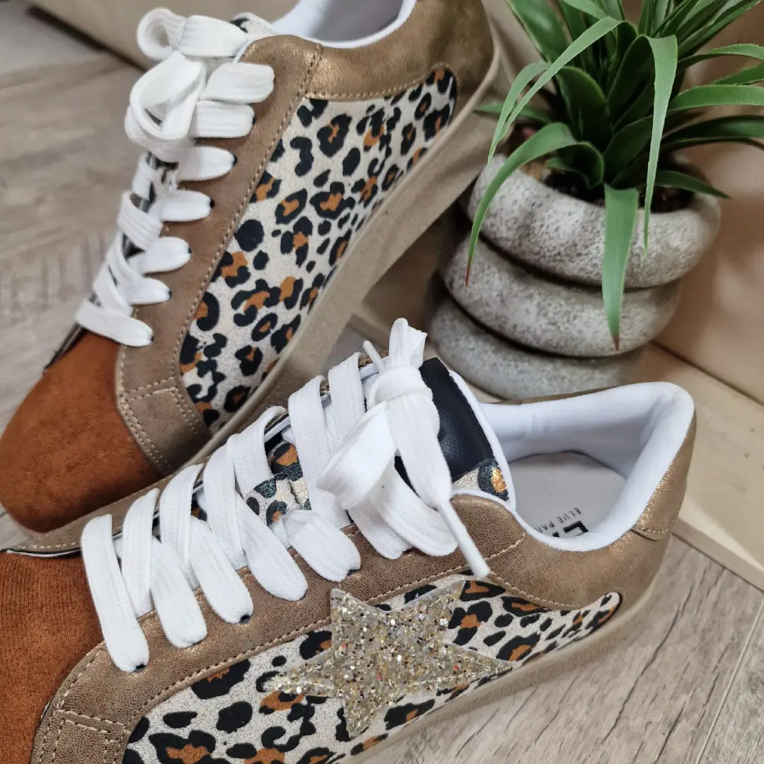 Baskets Basses Léopard Etoile Dorée Elue Par Nous Boutique tendance laragne photo dessus