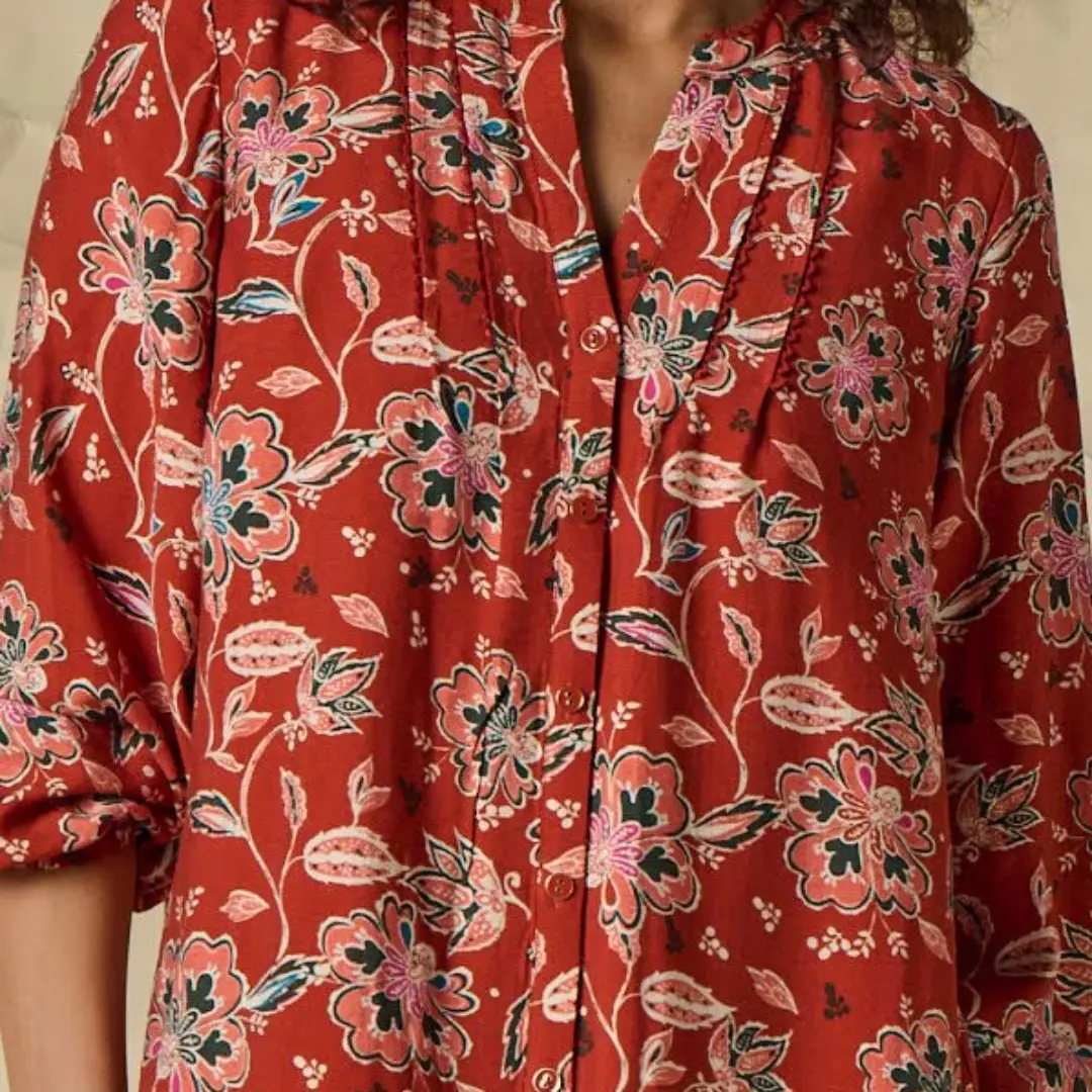 Robe Floral Bohème Terracotta Lola Espeleta Boutique Tendance Laragne Vue Col