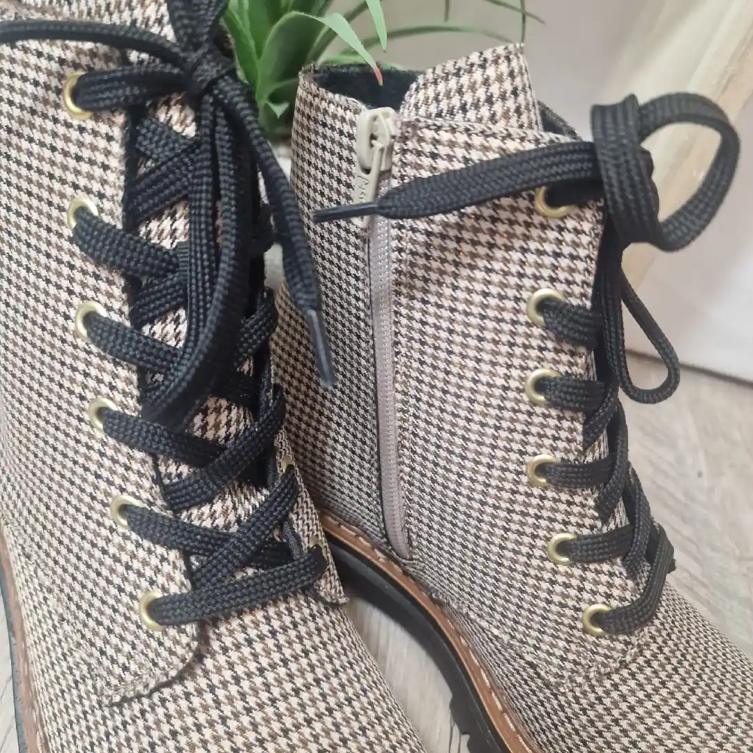 Bottine Beige Motif Pied de Poule Rieker boutique tendance laragne photo fermeture