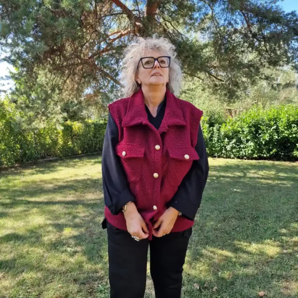 Veste Sans Manches Laine Bouillie Bordeaux