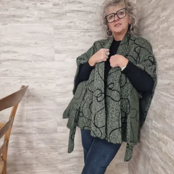 Cape Effet Laine Bouillie Kaki