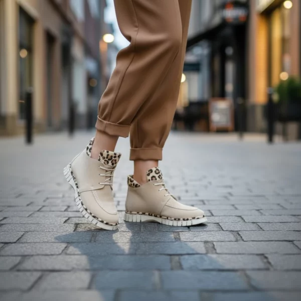 Chaussure Montante à Lacets Beige et Léopard Elue par Nous