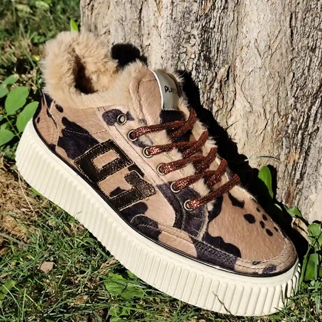 Basket Cow Effet Fourrure Marron et beige à lacets cuivre KOPY 2 Play One – Image 2