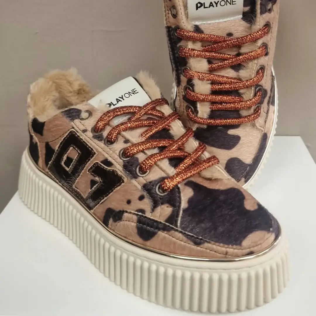 Basket Cow Effet Fourrure Marron et beige à lacets cuivre KOPY 2 Play One – Image 4