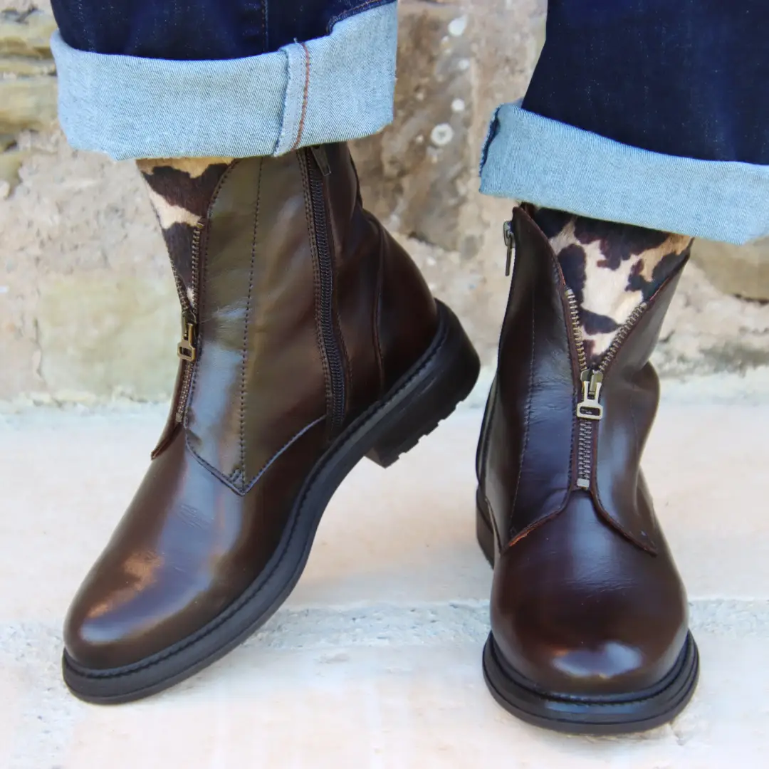 Bottine Cuir Chocolat et Languette Cow Rock & Rose – Image 2